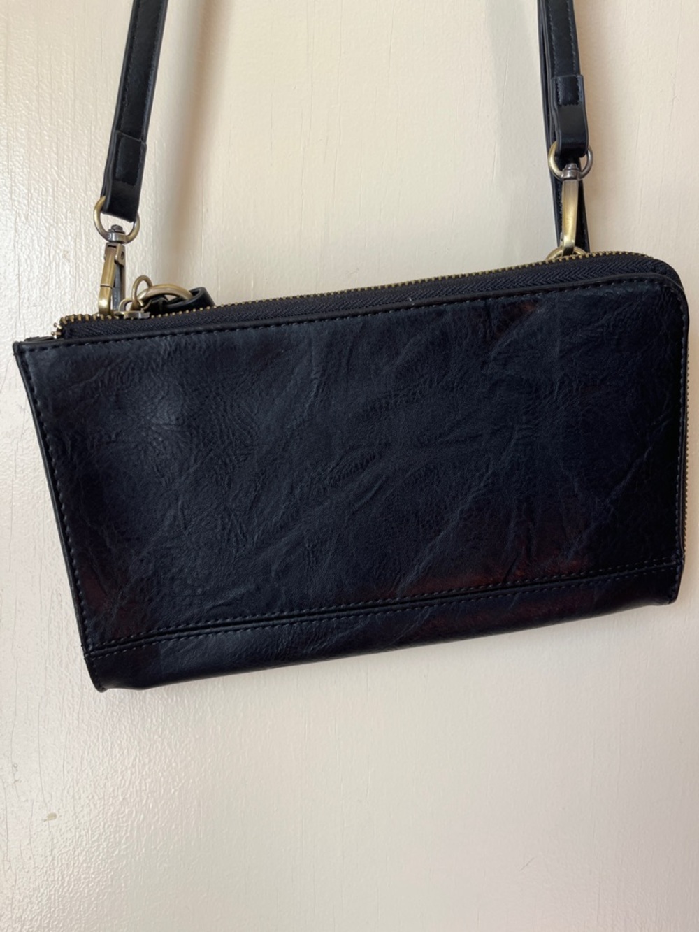 Joy Susan Black Leather Crossbody Wallet Purse